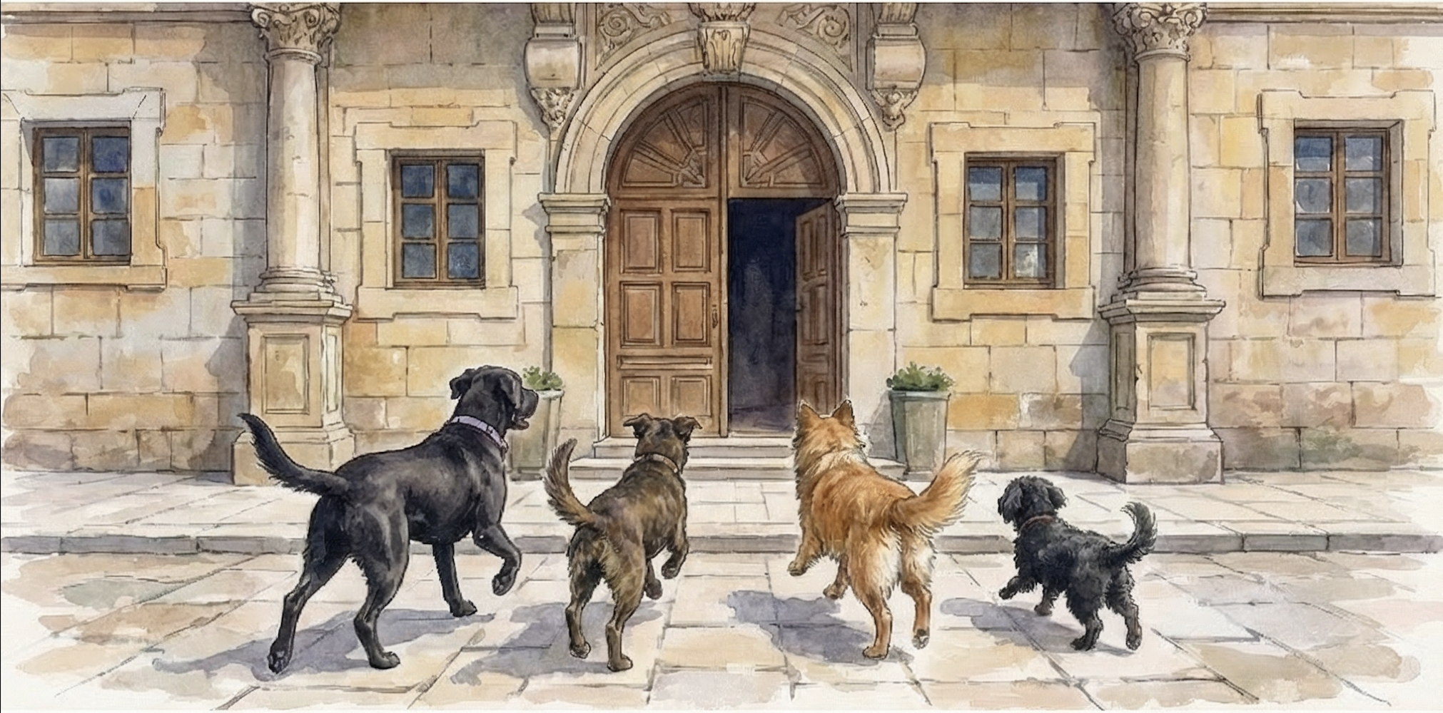 Los perros llegan a la puerta